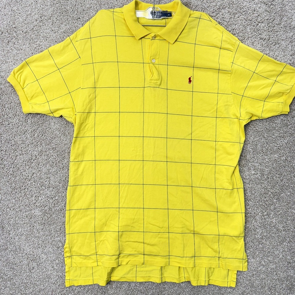Polo Ralph Lauren Polo Shirt Mens XL Yellow Windowpane Grid Cotton EUC